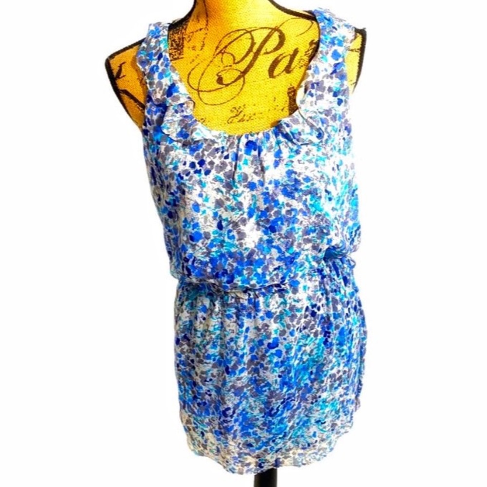 Bloomingdales Aqua Multicolor Abstract Print Racerback Dress, Size Small